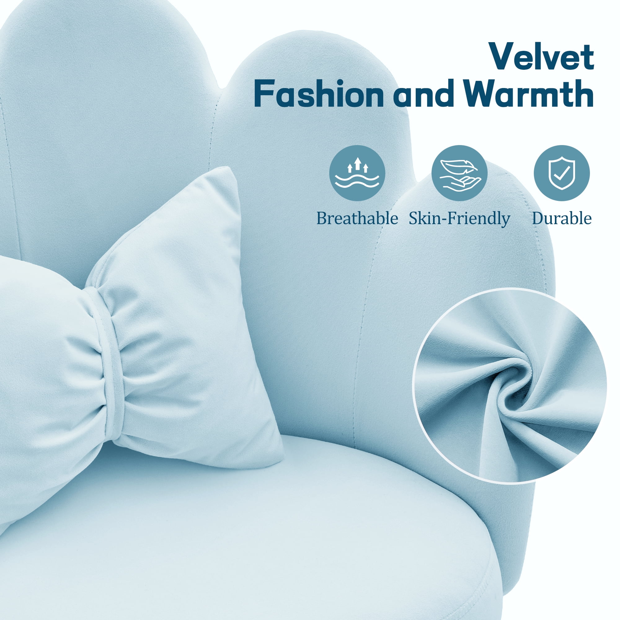 Korser Vanity Makeup Chair Comfy Accent Chair Small Office Chair with Flower Back and Lumbar Pillow for Living Dining Room,Bedroom,Velvet,Blue