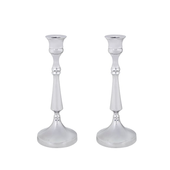 Aspen Creative 16301-11-2, Nickel Aluminum Decorative Candle Holder, 4-3/4" D x 11-3/4" H, Set Of 2