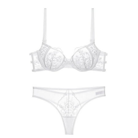 YHGFVOKJ Lingerie for Women Sexy Bra Set with A Highend Feel Comfortable Breathable Ultrathin Gathered Bra Pure Underwear Desire Embroidery Lace Lingerie Sets Sexy Bralette White 38/85B