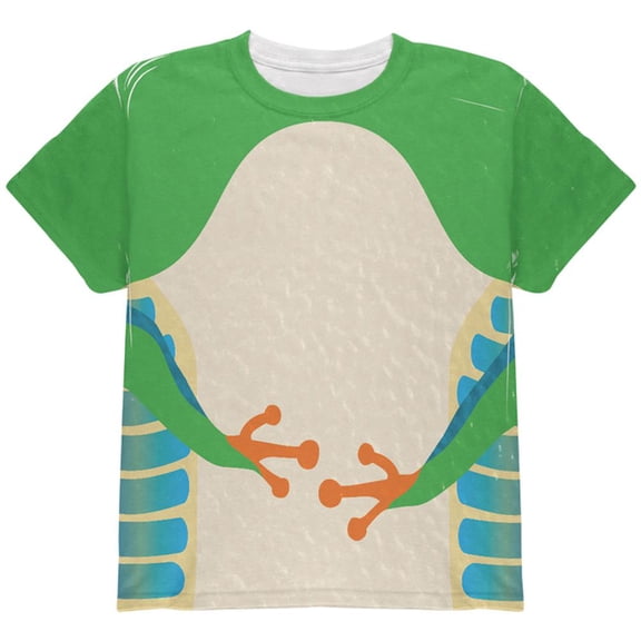 Halloween Green Tree Frog Costume All Over Youth T Shirt Multi YXL