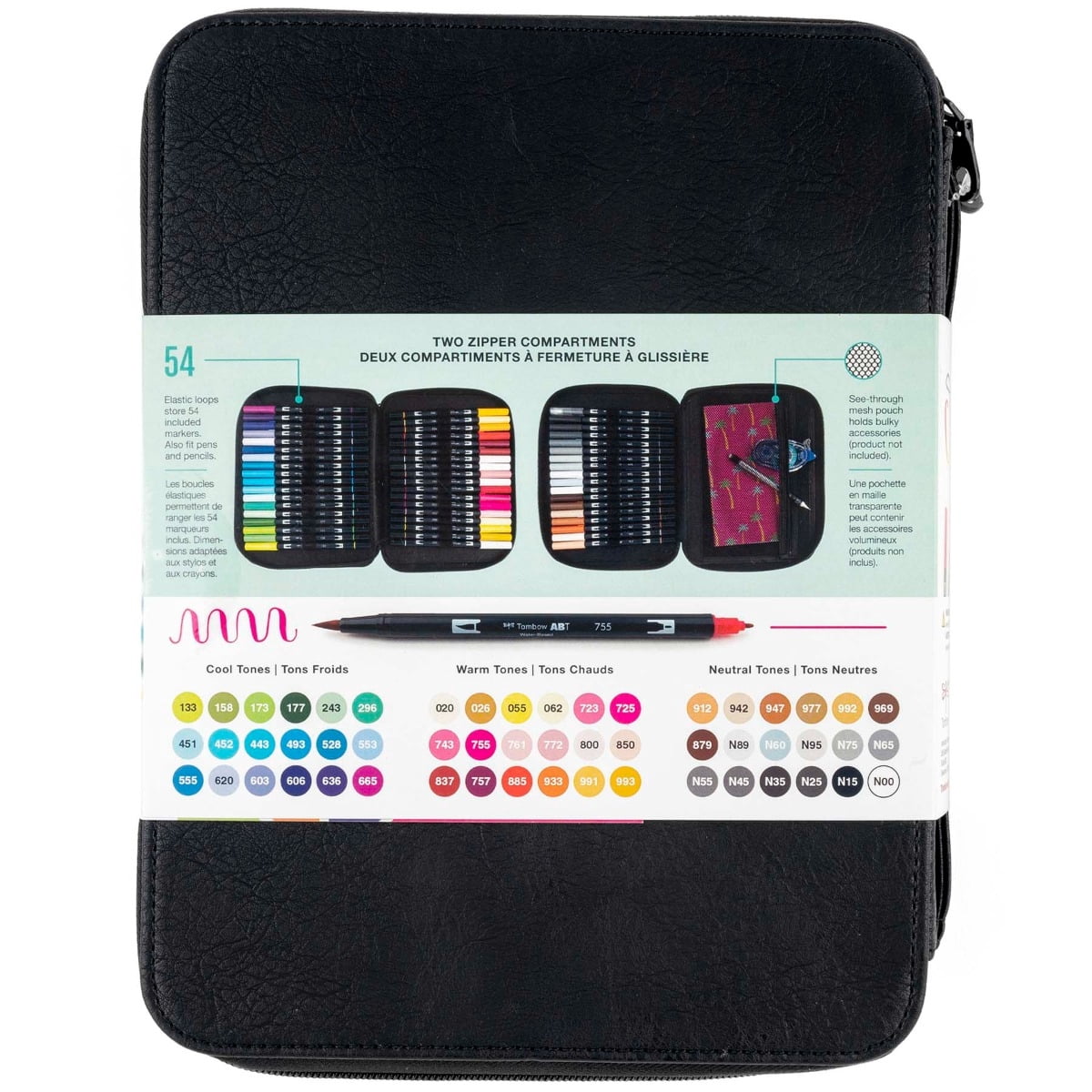 Tombow 54 PC Dual Brush Pen Art Marker Set in Black Marker Storage Case