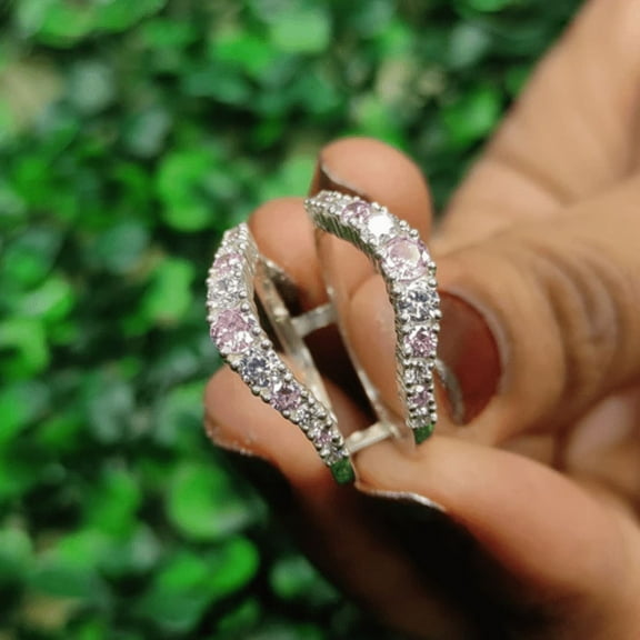 Customizable Pink Tourmaline and White Diamond Aggie Ring Guard- Collage Ring Wrap- Wedding Ring Jacket