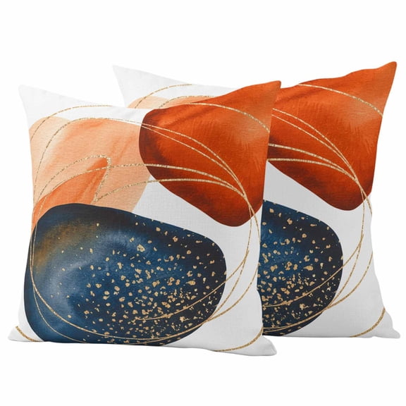 Boho Geometric Outdoor Pillow Covers 16"x16" Set of 2,Waterproof Throw Pillow Covers for Patio Furniture,Orange Blue Abstract Patterned Gold Stripes Decorative Cushion Pillowcases for Garden Sofa