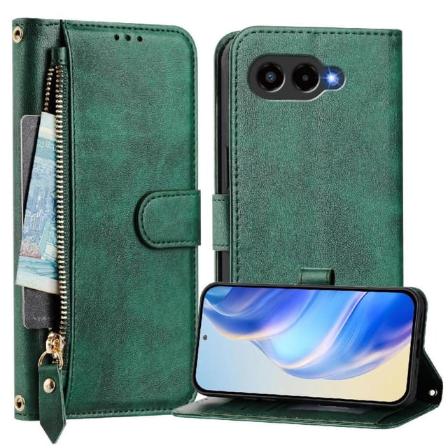 FOXDOCK Funda Tipo Cartera para Xiaomi Redmi A5 4G Cuero PU con Cremallera y Correa de Muñeca, Ranuras para Tarjetas, Soporte Plegable, Cierre Magnético