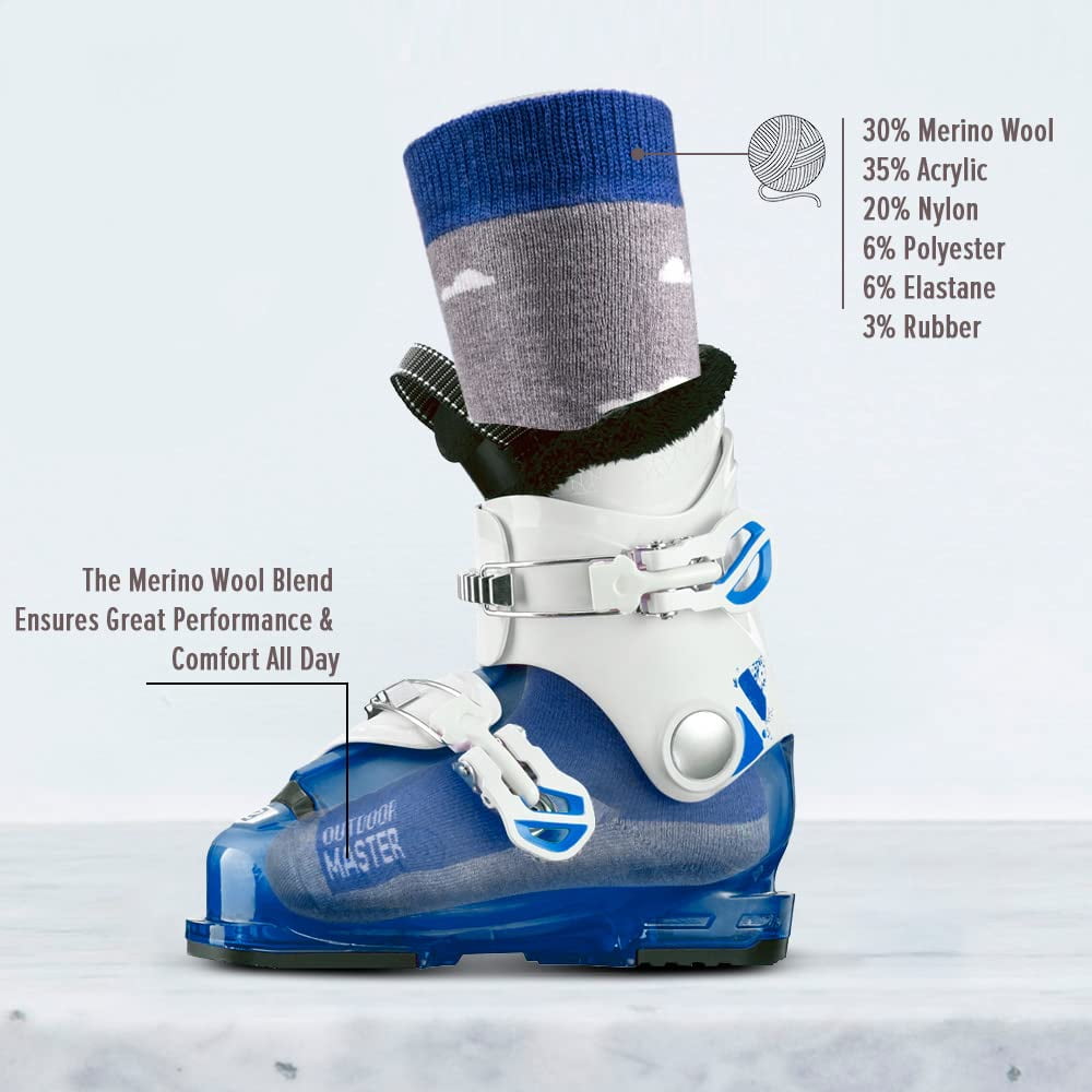 OutdoorMaster Kids Ski Socks - Merino Wool Blend, Over the Calf Design (4 Pack)