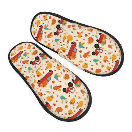 

JUNZAN Pumpkins On Red Car And Tractor Slippers for Women House Shoes Non Slip Indoor/Outdoor Pineapple And Cactus Designs-Large