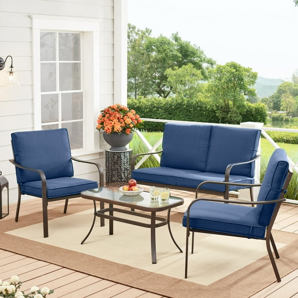 mainstays stanton cushioned 4 piece patio conversation set blue