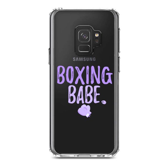DistinctInk Clear Shockproof Hybrid Case for Samsung Galaxy S9 (5.8" Screen) - TPU Bumper Acrylic Back Tempered Glass Screen Protector - Boxing Babe