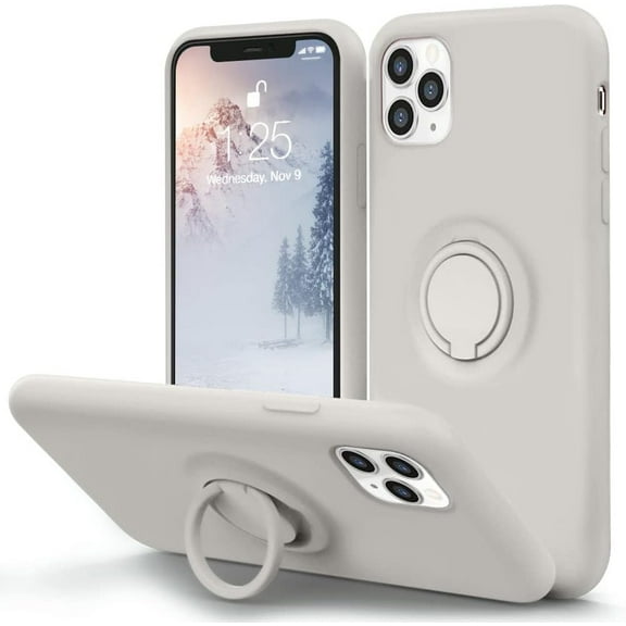 for iPhone 11 Pro Silicone Case with Kickstand | Anti-Scratch | Soft Microfiber Lining Full-Body Shockproof Protective Case for iPhone 11 Pro 5.8inch - Stone