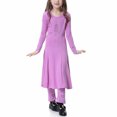 thumbnail image 5 of Zwiiyzr 8-17Y Muslim Islamic Girls Round Neck Long Sleeves Maxi Dress and Pants Suit for Medium Big Kids Purple, 5 of 6