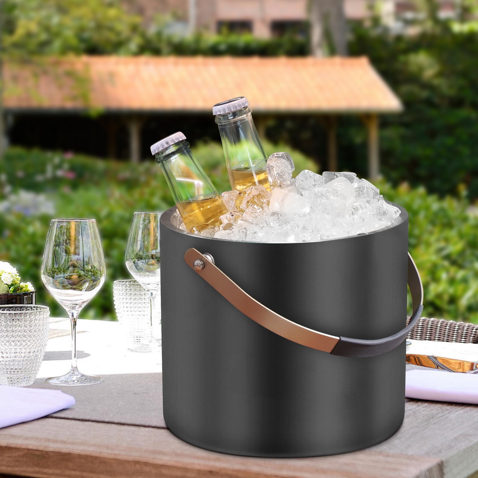 3.2L Modern Insulated Ice Bucket with Silicone Lid, Scoop, Strainer, Double Wall Stainless Steel Ice Bucket for Parties & Cocktail Bar,Ideal for Gift