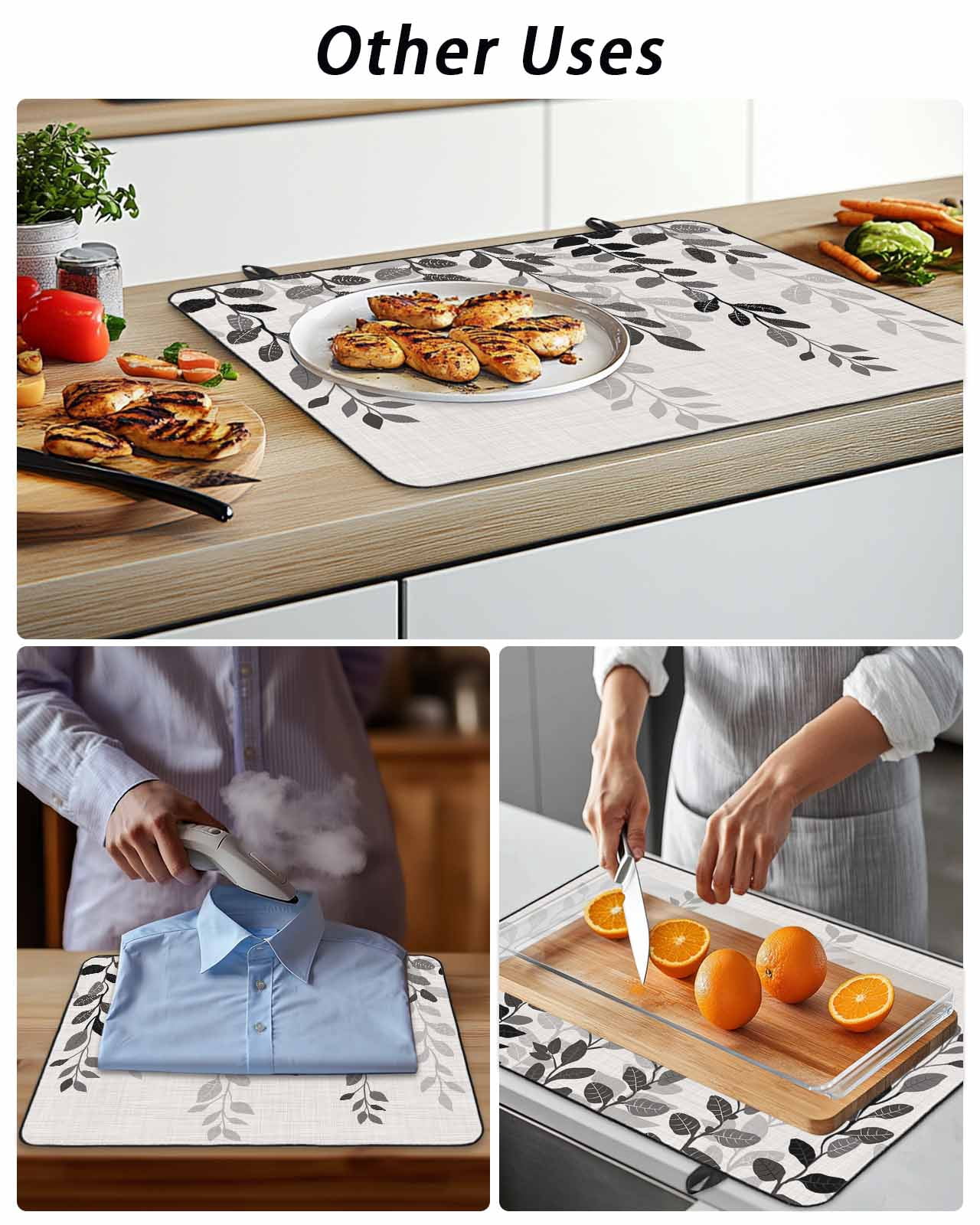 Stove Top Covers for Electric Stove, Grey Ombre Botanical Glass Stovetop Cover Protector, Watercolor Gray Pastoral Leaf Rustic Induction Cooktop Protector Oven Mat for Kitchen Countertop 31"x24"