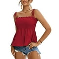 thumbnail image 2 of Women's Tie Shoulder Frill Shirred Ruffle Hem Sleeveless Strappy Cami Blouse Peplum Top, 2 of 8