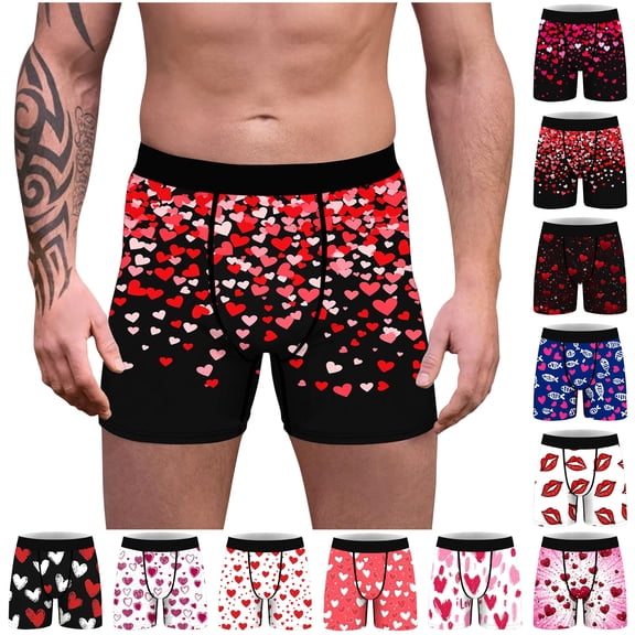 oelaio Mens Boxer Briefs Fashion Casual Comfort Valentines Day Heart Printed Skin-Friendly Underwear Multicolor M