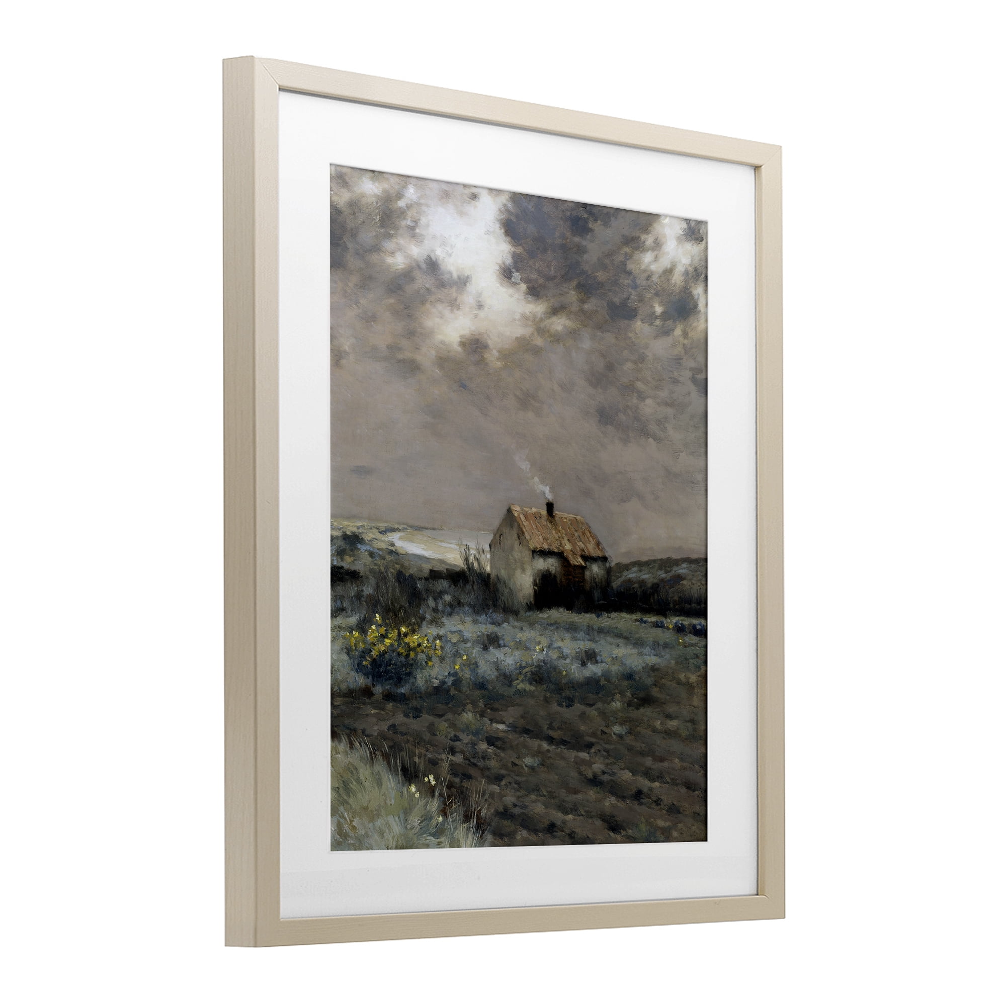 Cabin in Overcast Field Birch Framed Print Under Glass, design by Lettered and Lined