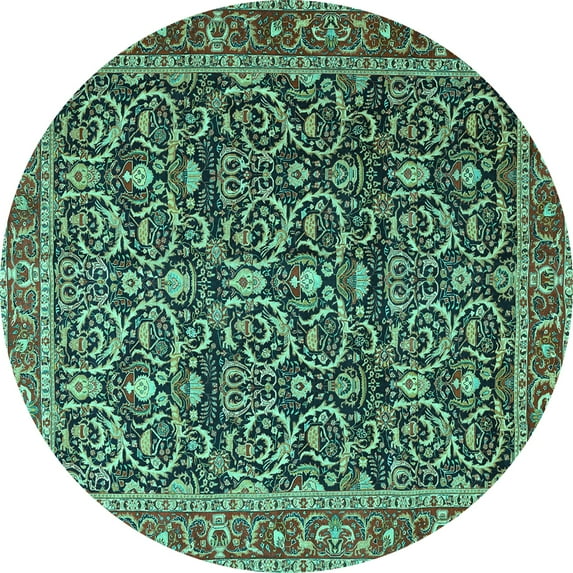 Ahgly Company Machine Washable Indoor Round Persian Turquoise Blue Traditional Area Rugs, 8' Round