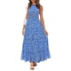 thumbnail image 1 of VISgogo Vestido de mujer con cuello halter, estampado de flores, sin mangas, sin espalda, dobladillo con volantes, vestido largo VISgogo moda, 1 of 2