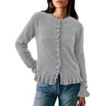 thumbnail image 1 of Cardigan PRETTYGARDEN para Mujer, Tejido Grueso con Volantes, Gris, Talle L, 1 of 8