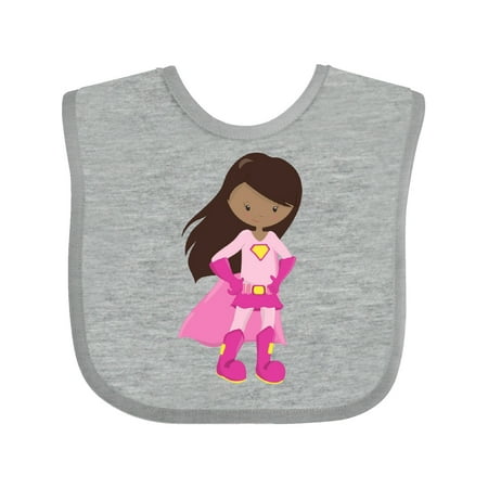 

Inktastic African American Girl Pink Cape Superhero Girl Gift Baby Girl Bib