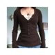 thumbnail image 5 of Camiseta Henley de Encaje para Mujer, Blusa Ajustada con Botones, Larga y Cuello en V. Marrón L, 5 of 8