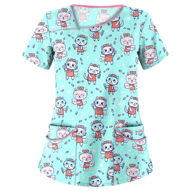 U.Vomade Uniforme d'Infirmière d'Été pour Femmes, Haut à Manches Courtes, Chemise, Uniforme d'Infirmière, Sarrau, Haut de Soins Infirmiers