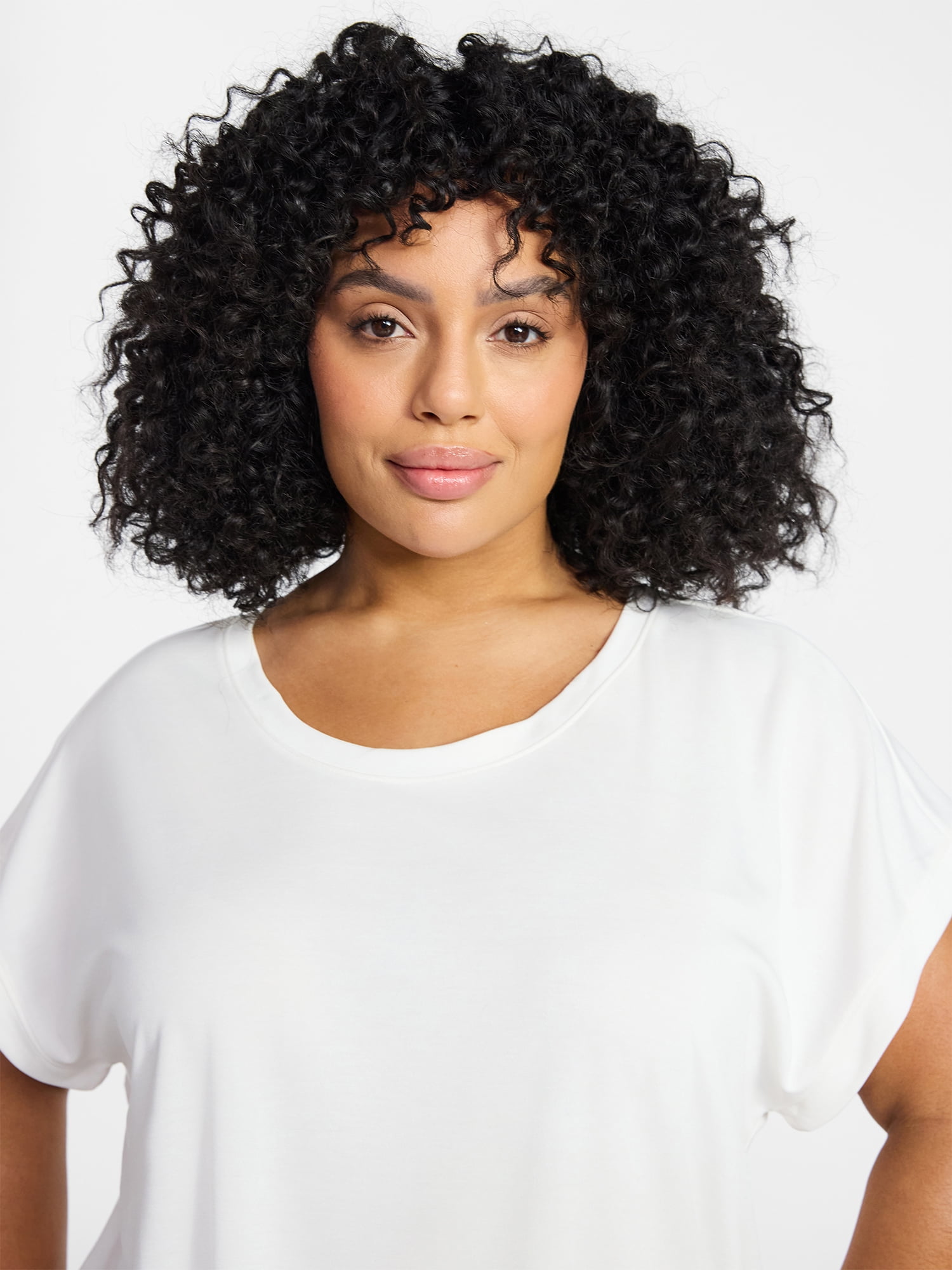 Terra & Sky Women’s Plus Scoop Neck Tunic Tee with Short Sleeves, Sizes 0X-5X