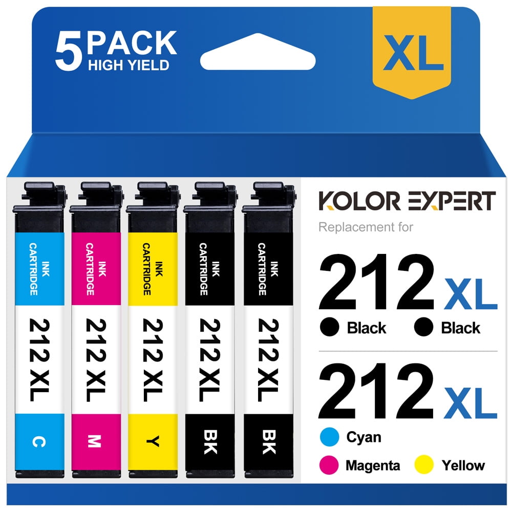 212xl Ink Cartridge for Epson 212 Ink for Epson Workforce WF-2850 WF-2830 Expression Home XP-4100 XP-4105 Printer ( Black Cyan Magenta Yellow, 5-Pack) Compatible