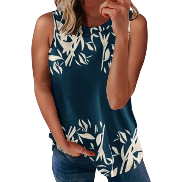 Moda Mujer Causal Cuello Redondo Impresión Blusa Sin Mangas Camiseta Verano Tank Tops Fridja ghk2276