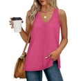 thumbnail image 3 of Wyobmus Tank Tops for Women 2025 Sleeveless V Neck Side Slit Summer Causal Tops Loose Fit Basic Flowy Cute Long Shirts S-2X Hot Pink, 3 of 4