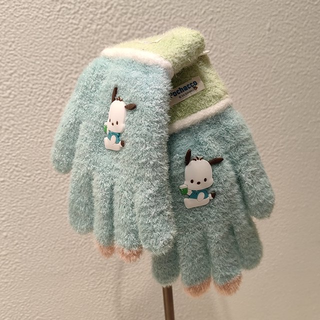Guantes Sanrio para niños, guantes de invierno con medio dedo, guantes sin dedos para niñas, dibujos animados, estudiantes de escuela primaria, escritura