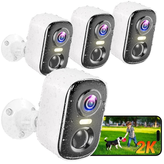 4PCS Outdoor safety WIFI Camera , 2K battery powered IP66 waterproof Wireless camera for home security, equipped with AI motion detection, color night vision, alarm alerts, two-way communicati