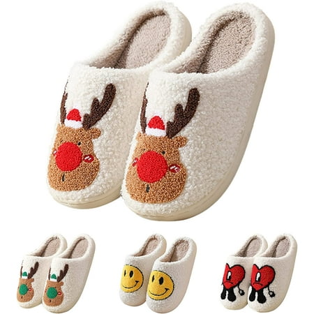 

2022 Upgraded Bad Cute Bunny Slippers for Women Men Smiley Face Slippers Embroidery Fluffy Fuzzy Slippers House Couples slippers Non-slip Warmth for Indoor Outdoor