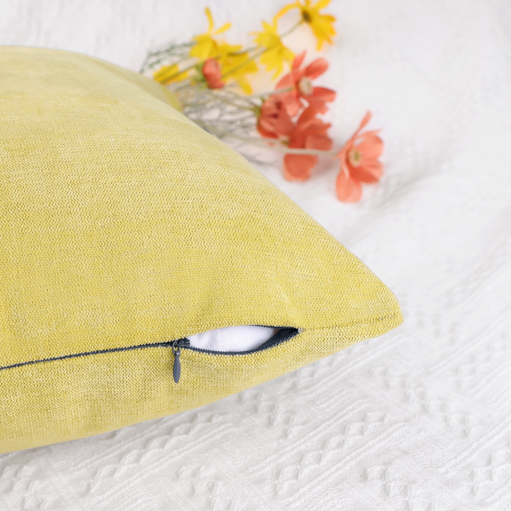 Unique Bargains Solid Couch Sofa Chenille Throw Decorative Pillow Covers (2 Count) Yellow 20" x 20"