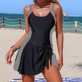 thumbnail image 2 of One Piece Swimsuit Women Tummy Control Modest Bathing Suits Color Block Scoop Neck Skirt Swim Dress Swimwear Black XL, 2 of 7