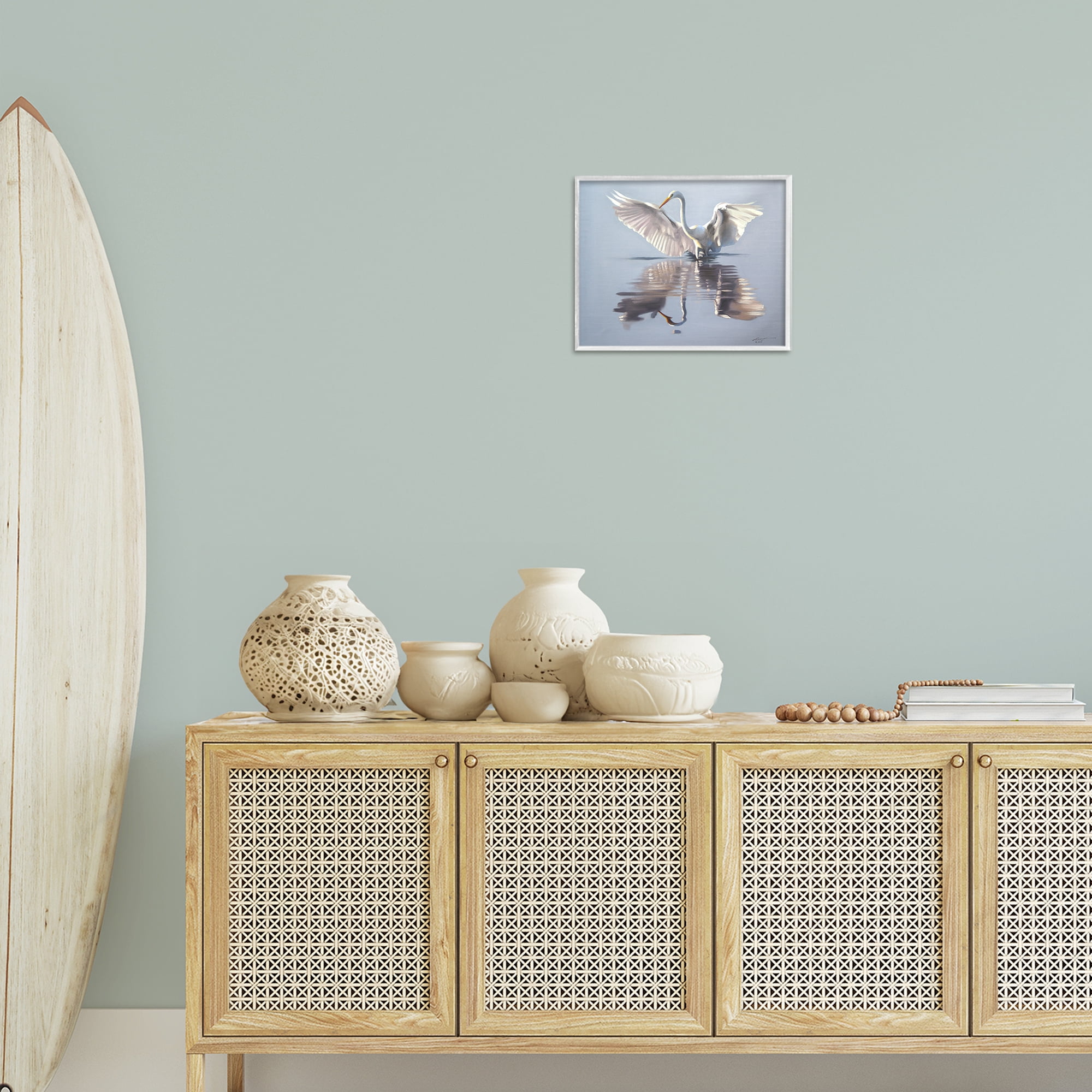Stupell Industries Egret with Beautiful Wingspan Animals & Insects Painting White Framed Art Print Wall Art, 14 x 11