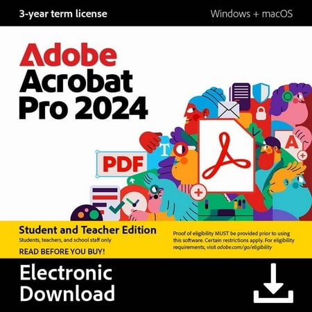 Adobe Pro 2024 Student & Teacher Edition PC/Mac, 3-Year Term License [Digital Download]