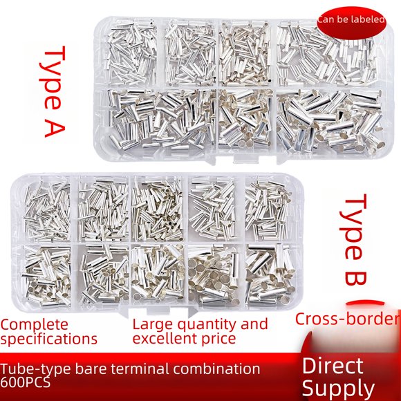 600-Piece Boxed Wire Connector Kit: Premium Tubular Bare Terminals for Crimping & Soldering, 0.5-6mm² Range, Secure Conductivity, Easy Installation – Ideal for Electrical Projects (EN600/53G Standard)