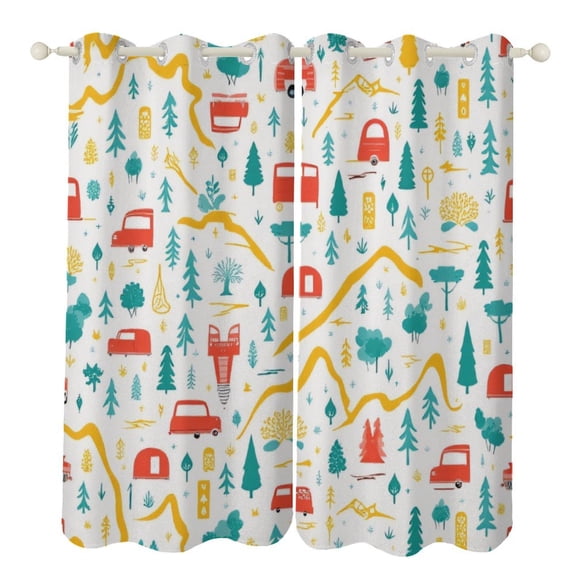Camping Adventure Pattern Luxury Window Curtains Blinds for Living Room Bedroom Bathroom Kicthen Door Home Decor 2 Panels
