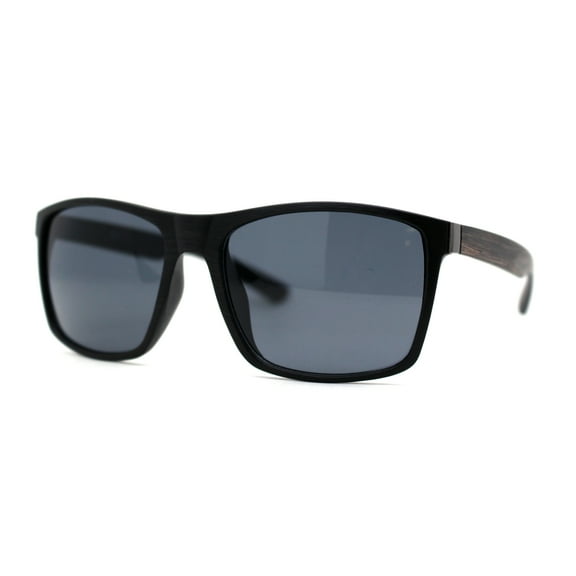 Mens Brushed Woodgrain Texture Plastic Rectangle Sport Sunglasses Black Brown Black