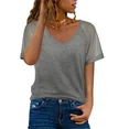 thumbnail image 3 of Camiseta de manga corta de encaje a rayas transparente para mujer, jersey con cuello en V de Color sólido, Tops elegantes, camisetas sueltas informales de verano, 3 of 4