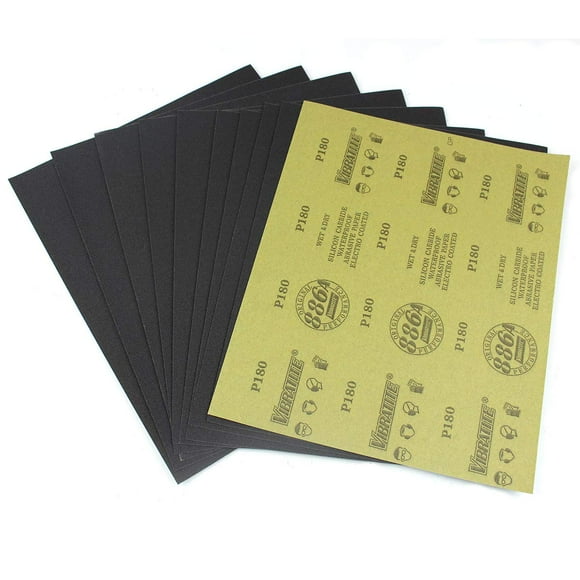Sandpaper Sheets, 180 Grit Dry Wet Sand Paper, 9 x 11 Inch, Silicon Carbide, for Wood Furniture Finishing, Metal Sanding and Automotive Polishing, 10 -Sheet