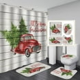 Christmas Red Vintage Truck Shower Curtain Set, Red Car Christmas Farm