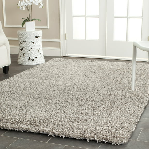 SAFAVIEH Clyde Solid Plush Polyester Shag Area Rug, Silver, 6' x 9'