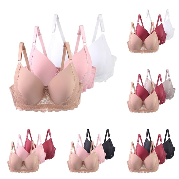 Bixock Women Underwear,Women Casual Bras,Women's Bras 3 Pack Plus Size Underwire Bra Thin Cup Push Up Support