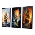 thumbnail image 3 of Designart "Raid To The Tresor Pirate Boat" Pirate Framed Wall Art Set Of 3 - Yellow Pirate Frame Gallery Set For Office Decor, 3 of 6