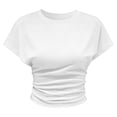 thumbnail image 2 of Ticikt Women's Ruched Crop T-Shirt, Casual Solid Color Short Sleeve Crew Neck Top,White,XL, 2 of 6