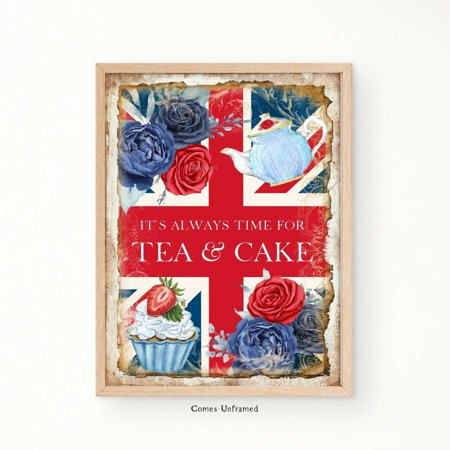 POSTER Time for Tea & Cake Poster Tea Party Wall Art Picture Party Union Jack Poster british cake Poster-UNFRAMED