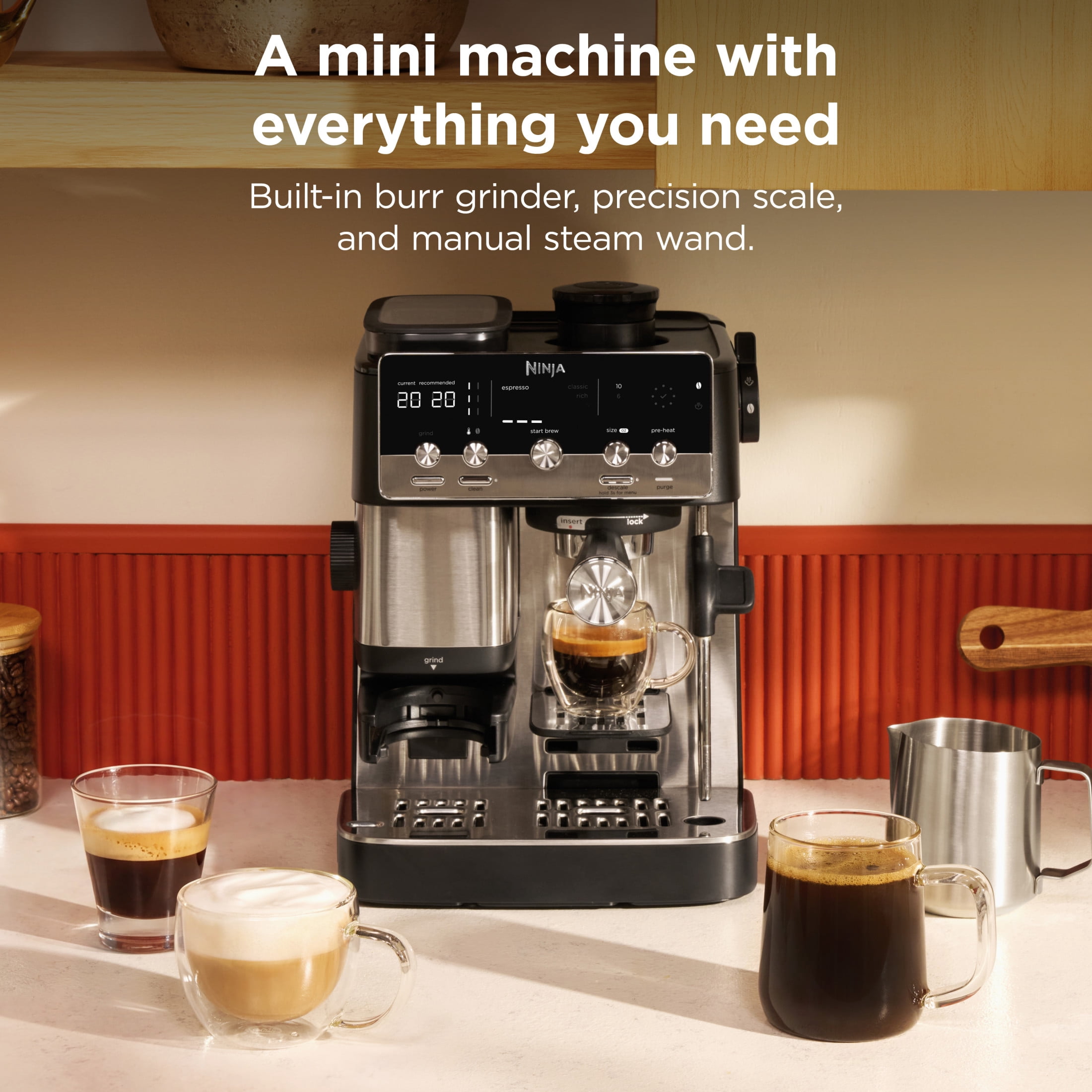 Ninja Luxe Café Mini Espresso Machine, 2 in 1, Lattes, Cappuccinos, Hot Drip Coffee, Barista Assist Technology, Frother, ES300 Stainless Steel