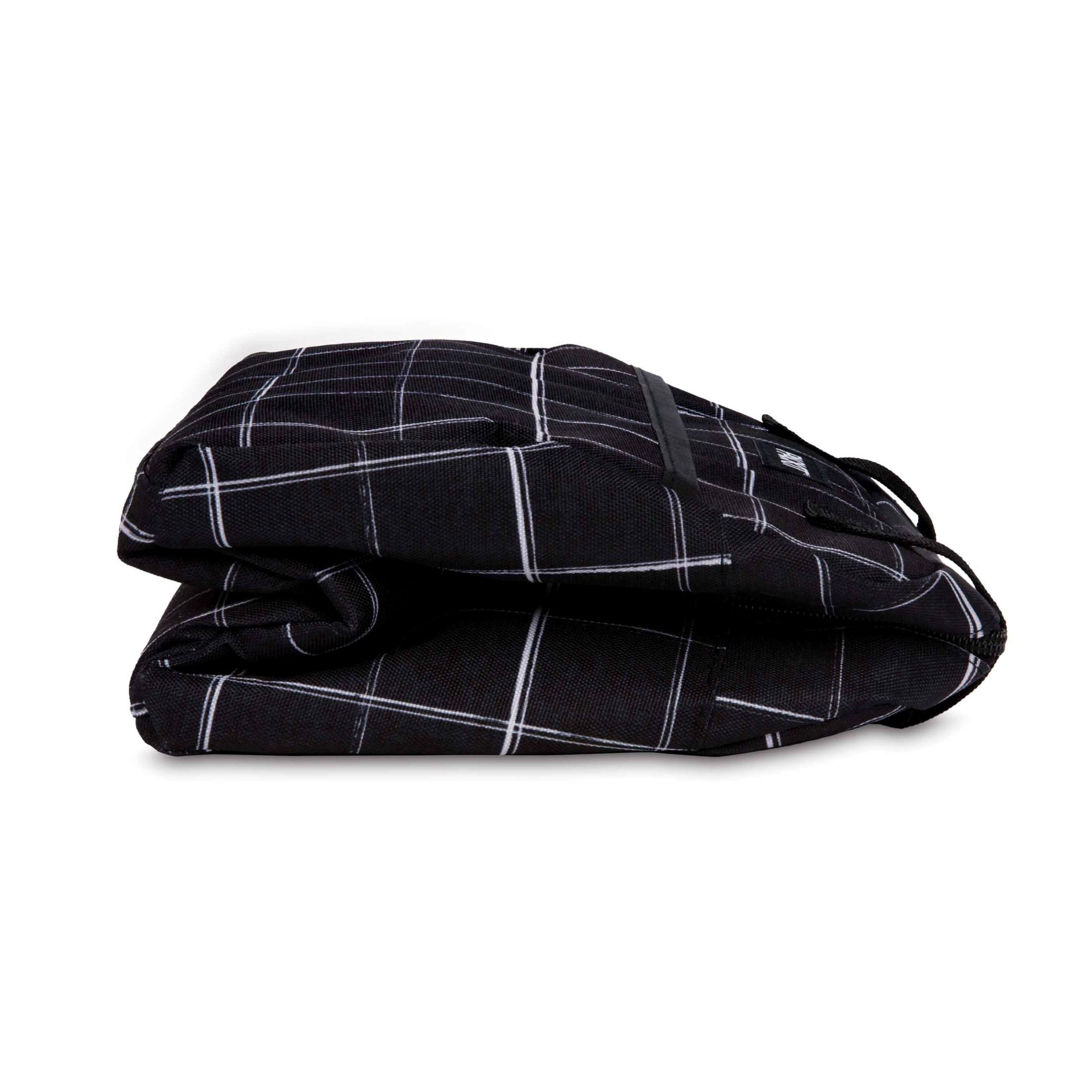 PackIt Freezable Hampton Lunch Bag, Black Grid, built with Shoulder Straps and Zipper Closure