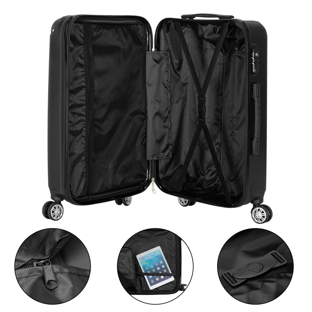 3Pcs Luggage Set, Travel Spinner Suitcase with TSA Lock, Black